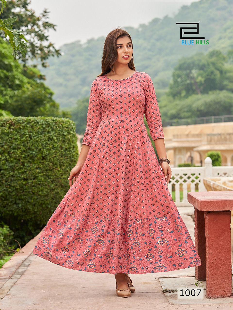 Blue Hills Rani 1 Rayon Printed Ethnic Wear Long Anarkali Kurti Collection